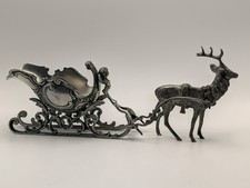 Vintage Pewter Sleigh & Reindeer Peltro 925 Made in Brazil Cristal CP Heavy picture
