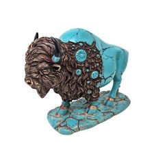 Majestic Turquoise Buffalo Figurine – Rustic Western Resin Bison Home Decor picture