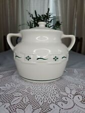 Longaberger pottery green Woven Traditions Cookie Or Bean Jar With Handles picture