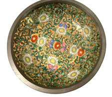 Vtg Decorative Porcelain Candy Bowl Pewter Enamel Flower Design Hong Kong 5.75