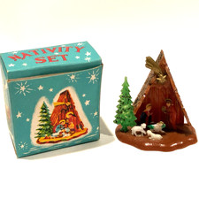 Vintage Hong Kong 2 Inch Plastic Nativity w Mica Glitter Original Box Mini Small picture