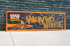 Antique Halloween Haunted House Vintage Wood Highway Sign Beware Road Detroit picture