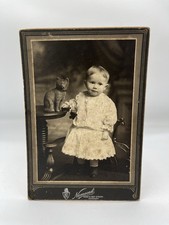 Antique Cabinet Card Photograph Cute Baby Girl With Cat Sepia Toned - Chicago picture