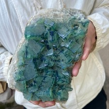 7.1lb Natural Green cube FLUORITE Quartz Crystal Cluster Mineral Specimen picture