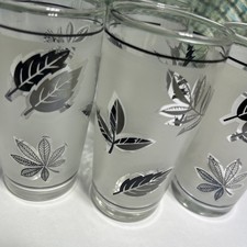 9 VINTAGE Libby 4 OZ  SILVER LEAVES FROSTED Juice Glasses 4”h All Excellent Cond picture