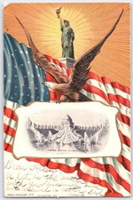 1904 St. Louis MO Cascade Gardens Statue of Liberty Flag Eagle Postcard picture