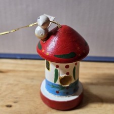 Hand Painted Wooden Birdhouse Christmas Ornament White Bird Red Roof 2.25
