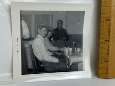 Vintage Original B&W Old Men at Diner? House? Hat Smiling 1956 picture