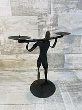Metal Man Balancing Art Deco Candle Holder Worker Laborer Primitive 10” Tall picture