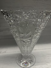 Vintage Hofbauer Byrdes Collection Lead Crystal Fan Shaped Vase Germany picture
