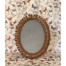 Ornate Mahogany Brown & Antique Gold  Oval Jeweled Picture Frame picture