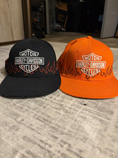 Harley-Davidson Flame Embroidered Snapback Hats Black/Orange Lot of 2 picture