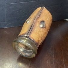 vintage hand crafted piggy pig leather wrapped milk bottle  picture