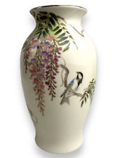Wisteria Floral Vase Bird Flowers Gold Trim Porcelain Shibata Macy's Japan picture
