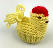 Handmade Easter Chick Cozy Knitted Yellow 4 x 3.5 w/ Blue Egg 80s Vintage picture