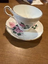 Vintage Regency English Bone China Teacup Saucer Set Lovely Pink/ Red Floral picture