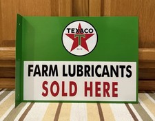 Texaco Farm Lubricants Flange Sign Sold Here 2 Sided Vintage Style Wall Decor picture