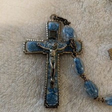Vintage Lourdes lucite bubble Rosary Legatura Alpaca Enamel Crucifix picture