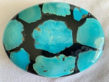 Vtg Large Turquoise Rock Smooth Resin Inlay Belt Buckle 4