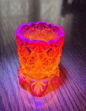 Vintage LG Wright Daisy & Button Amberina Glass Toothpick Holder Cadmium Glow  picture