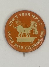 Vintage AC Delco Sparky The Donkey “How’s  Your M.P.G.” Orange Pinback Button picture