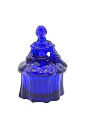Moser Cobalt Blue Glass Colonial Lady Trinket Box Powder Jar EUC picture