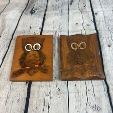 1970’s Hand Painted & Carved Wooden Owl And Reverse Fruit Wall Plaques Vintage picture