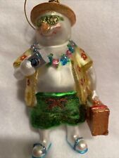 Tropical Snowman Glass Xmas Ornament Hawaiian Shirt Camera And Luggage picture