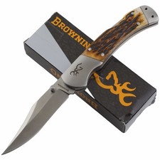 Browning Brown Jigged Bone Handle Lockback Folding Pocket Knife picture