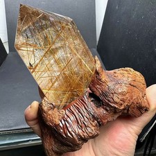 A++382G Natural Rutilated Quartz Obelisk Crystals Energy Tower Point Wand+stand picture