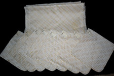 Vintage SAKS FIFTH AVENUE Tablecloth & 8 Napkins Set White/Pinkish Beige UNUSED picture