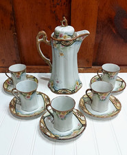 Vntg 1900s JE-OH Nippon Hand-Painted Chocolate Pot Set 5 Saucers 5 Cups Moriage picture