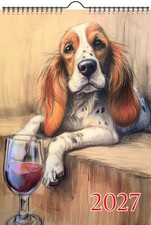 2027 Wall Calendar ~ Cute Little Dogs Getting Too Drunk at Dinner Vintage picture