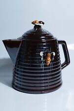 Vintage 1950s Honey Bee Beehive Teapot Redware Clay Brown Pottery 6 1/2