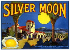 SILVER MOON~CALIFORNIA MISSION~AUTHENTIC FRUIT CRATE LABEL ART~NEW 1983 POSTCARD picture
