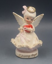 NAPCO JAPAN VINTAGE SPAGHETTI TRIM FEBRUARY VALENTINE ANGEL FIGURINE C 4307 picture