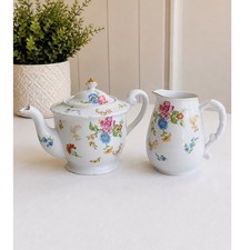 Vintage Chikaramachi Hand Painted Floral Antique 1920's Teapot & Creamer Japan picture