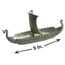 Vtg Hand-cast Pewter Miniature Viking Longship Salt Cellar Trinket Dish Norway picture