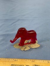 Vintage Style Red Lucite Acrylic Elephant Figurine Clear Floral Base Miniature picture