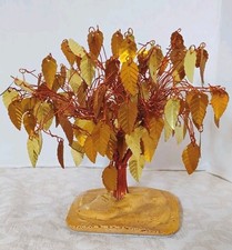 Vintage J.E. Tramel Sweetheart Tree Brass Wire Gold Foil Leaf MCM Sculpture, 7