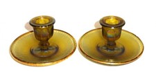 Northwood #676 Colonial OLIVE Iridescent Stretch Glass Candle Holders 2-1/2