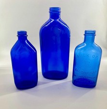 Vintage Cobalt Blue Apothecary Bottle Lot of 3, Phillips Milk of Magnesia Glass picture
