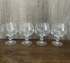 Antique Bohemia Etched Cascade Leaded Crystal Footed Brandy Glasses picture