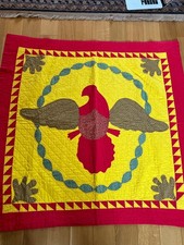 Handmade Yellow Red Brown & Blue Pennsylvania Dutch Bird Pieced Quilt Wall Banne picture