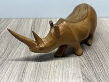 Hand Carved Wood Rhinoceros Figurine Kenya Vintage Wooden Animal Statue Art picture