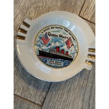 Queen Mary Ashtray Gold Trim Long Beach California Souvenir Japan Vintage 4