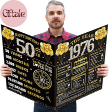 Large 50Th Birthday Card with Envelope, Black Gold Happy 50Th Birthday Giant Gue picture