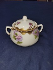 Antique 1920s KPM Silesia Alice Lidded Sugar Bowl Scalloped Gold Trim Vtg picture