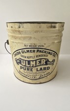Vintage Jacob Ulmer  Packing Co  Lard 25 Lb Tin Bucket Advertising Pottsville Pa picture