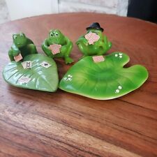 Vintage 3 Frogs Playing Cards On Lily Pads Plastic J.S.N.Y. Hong Kong Figurines picture